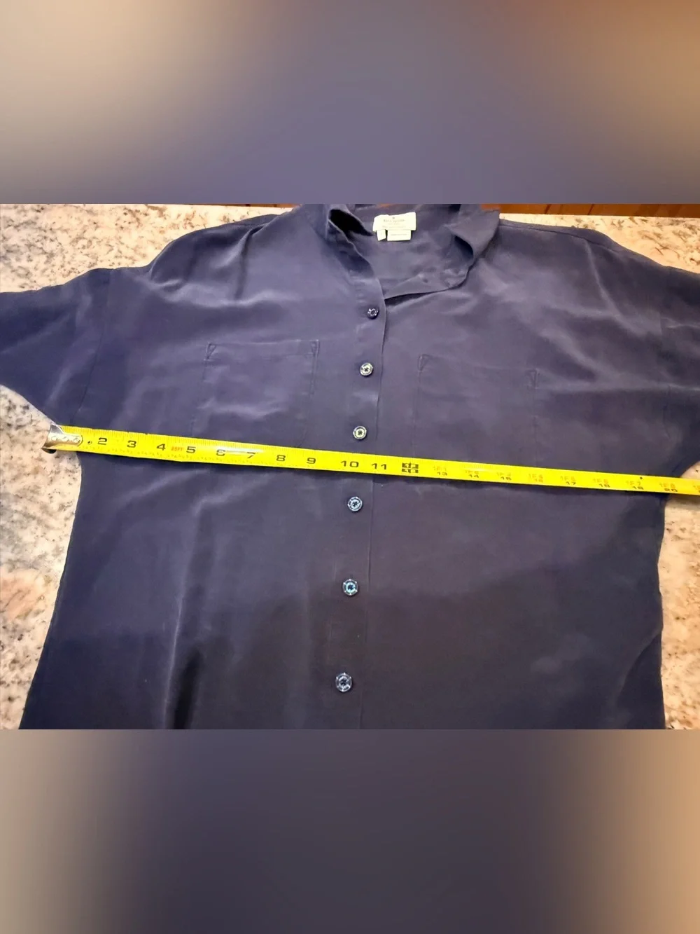 Kate Spade New York 100% Silk Navy Button Up Blouse Size 2 Long Sleeve Dual Pock